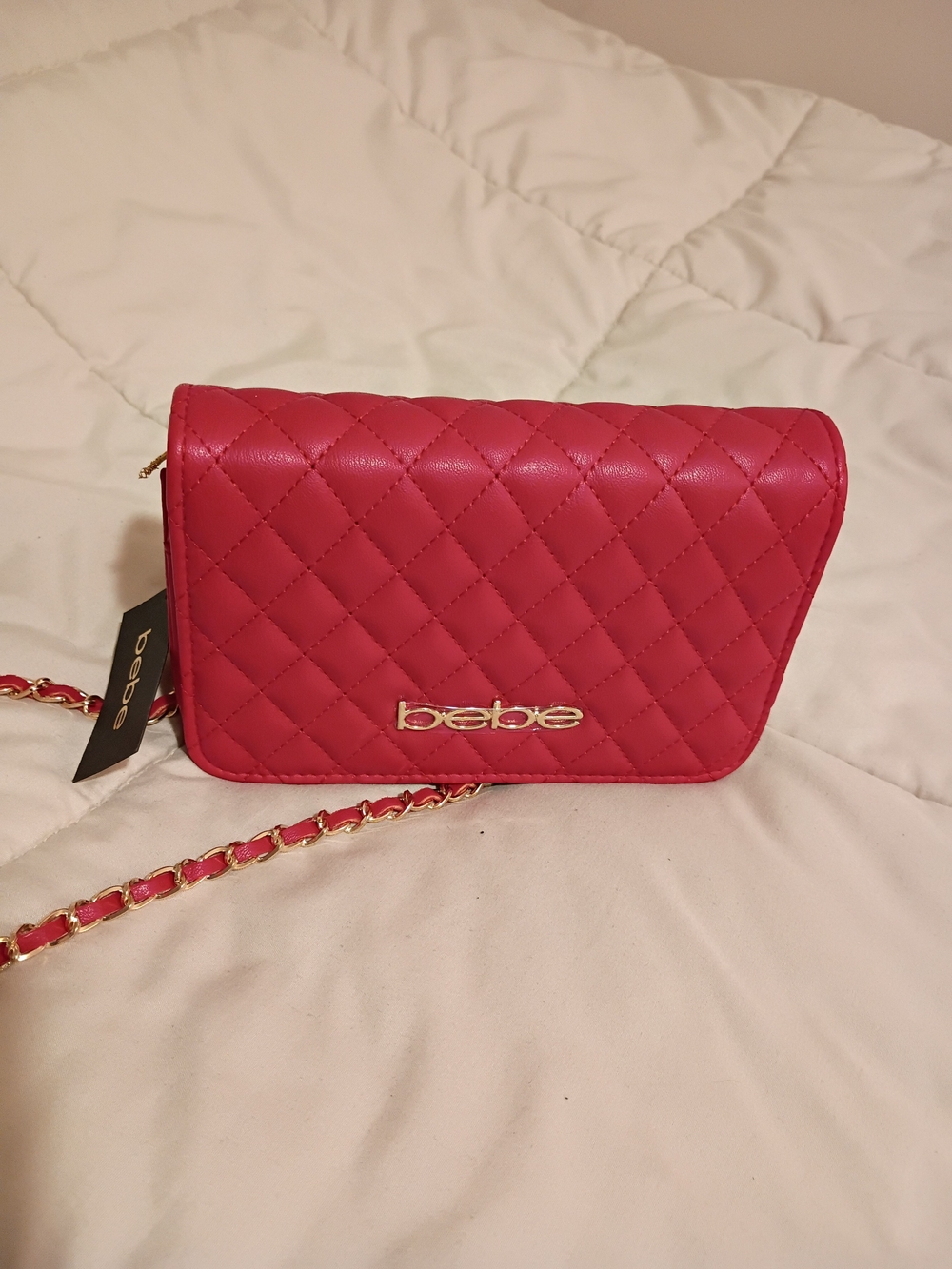 bebe Quilted Shoulder Bag Red